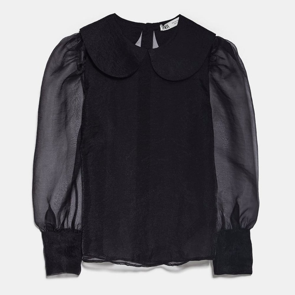 LAST 1! ZARA PETER PAN COLLAR BLACK ORGANZA BLOUSE_8